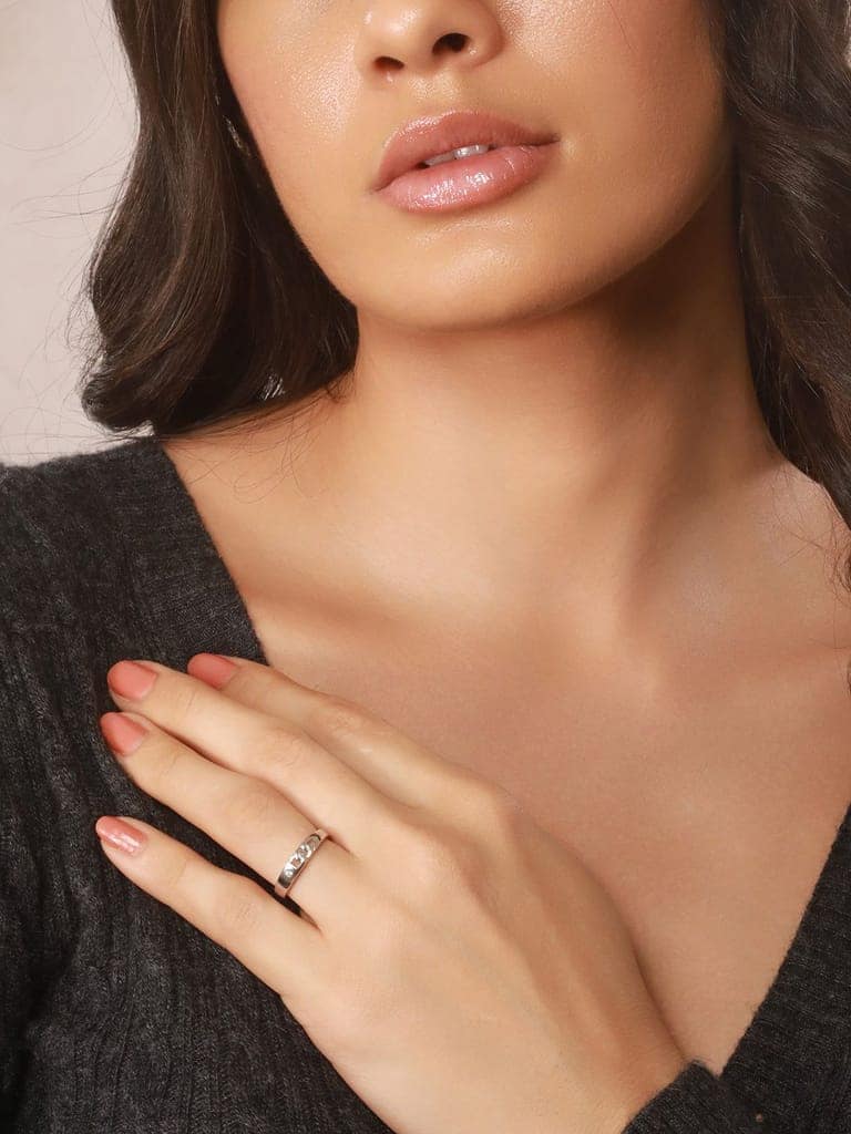 925 Sterling Silver Rhodium Plated Minimal Link love Adjustable Finger Band Ring view 3