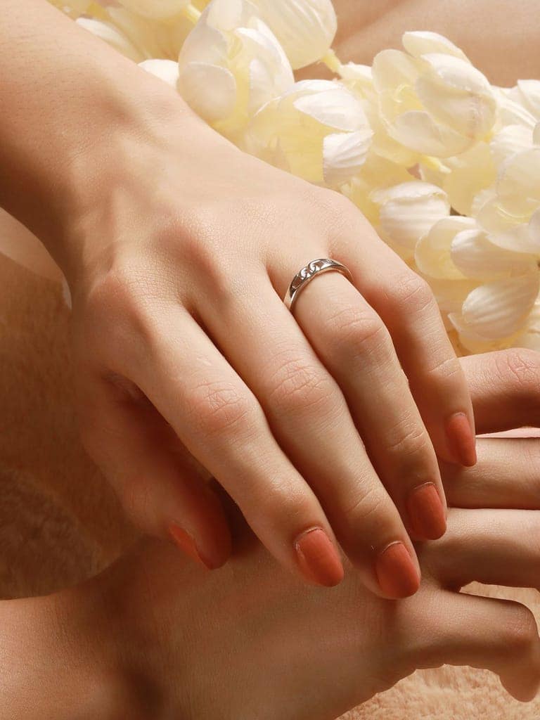 925 Sterling Silver Rhodium Plated Minimal Link love Adjustable Finger Band Ring view 7