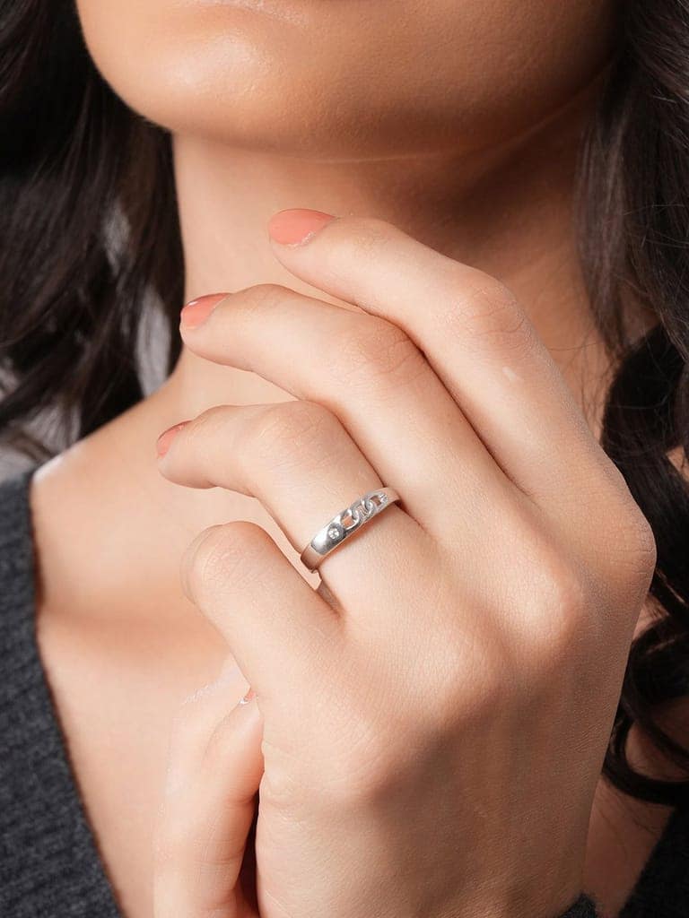 925 Sterling Silver Rhodium Plated Minimal Link love Adjustable Finger Band Ring view 8
