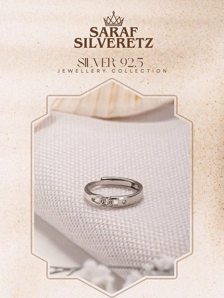 925 Sterling Silver Rhodium Plated Minimal Link love Adjustable Finger Band Ring view 9