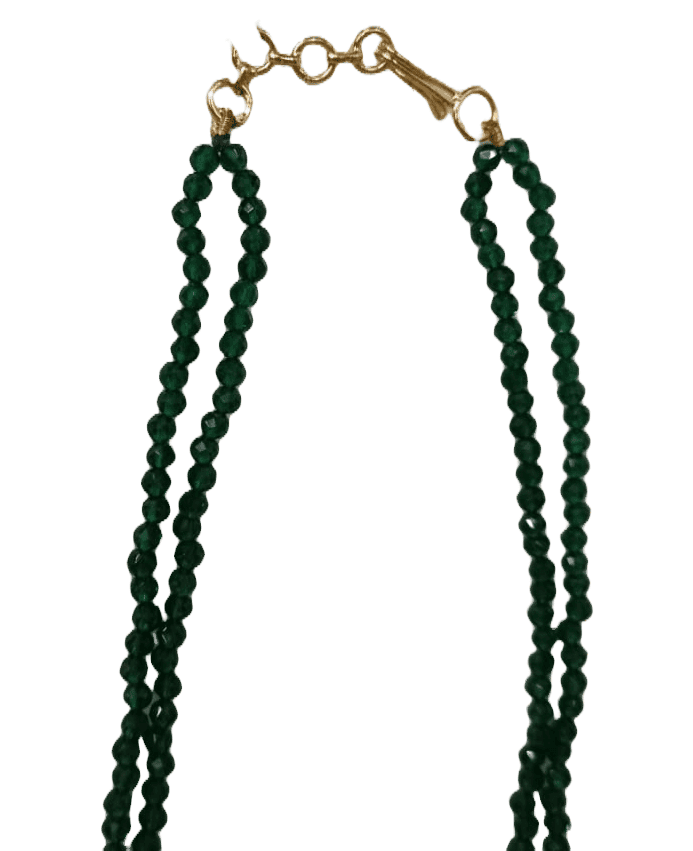 Green Beaded Necklace with Pearls and Gold Accents view 3