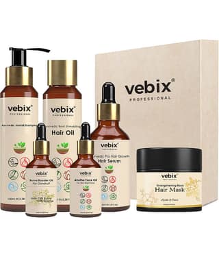 VebixProfessional Customized Regimen -Full Kit- Lotus AntiHairfall Shampoo & Neem Oil + Hair Glow Serum + Onion Hair Mask + Hair Booster Serum & Kumkuma Face Brightening Serum