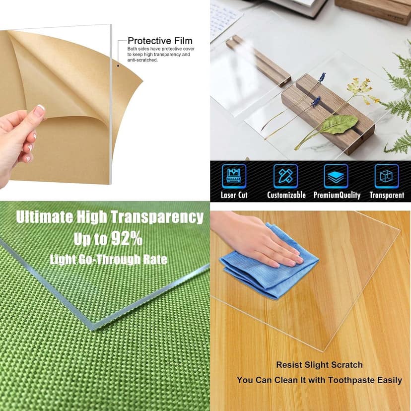 Clear/Transparent Acrylic 4 Pieces Plexiglass 1 mm Sheet 12"x6" DIY Projects 1 mm (1 mm, Transparent, 12x6) Pack of 4pcs for glass painting view 4