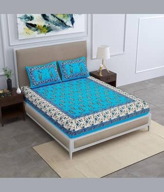 PETROSOLY Cotton 1 Double Bedsheet with 2 Pillow Covers ( Green )