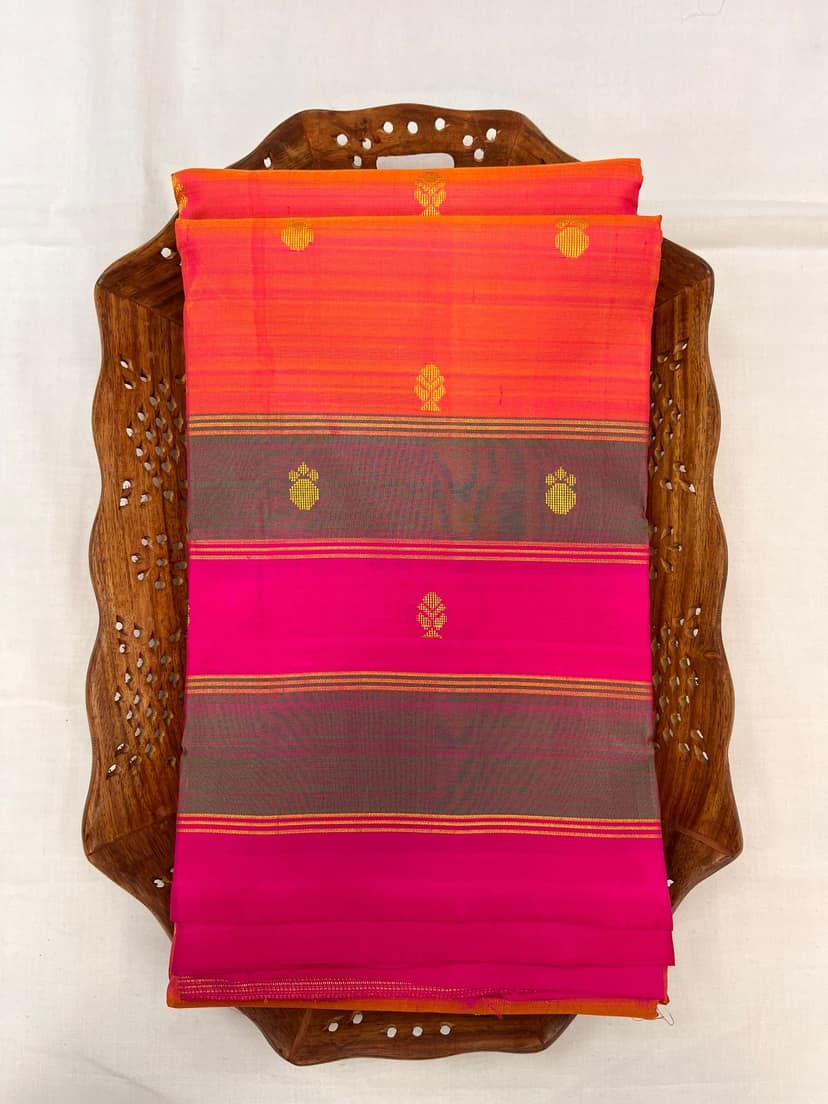 Red Color Long Border Small Butta Design Kanjivaram Pure Silk Saree view 3