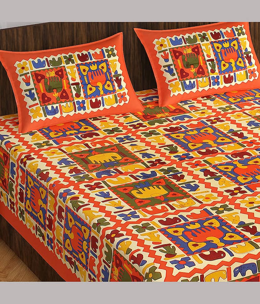 Cosito Cotton 1 Double Bedsheet with 2 Pillow Covers ( Multicolor ) view 2