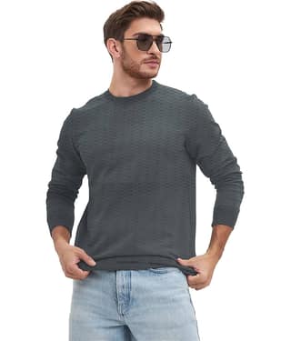 Leotude Men Cotton Blend Regular Fit Solid T-Shirt ( Grey )