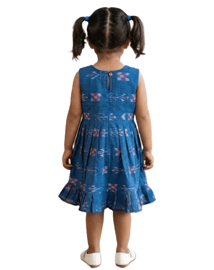 GHL GUENDICHAHAAT Sambalpuri Certified Handloom Cotton Girl's Frock | Ikat Ethnic Wear Dress for Kids | Comfortable Traditional Outfit for Girls view 2