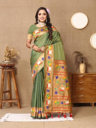 Soft Paithani silk saree with Meenakari weaw...