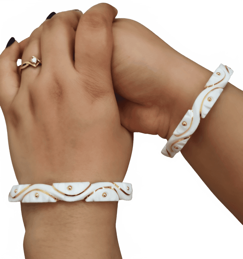 Purabi Jewels Gold Plated Original Shakha Bandhano Trendy Latest Kaju Design New Arrival Women's Traditional Bengali Shakha Bangles Set White, Wedding Jewellery for Married Women