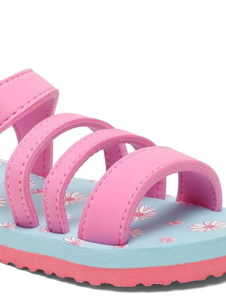 Premium Floral Sandals - Sky Blue & Pink (Girls) view 2