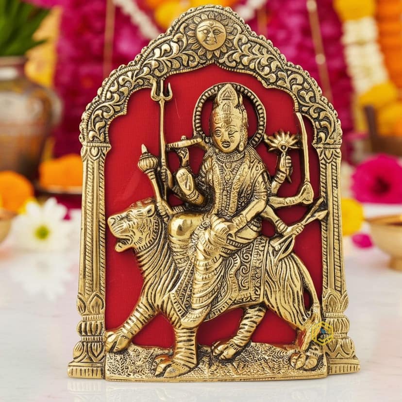 Aluminium Durga Ji Statue ? Beautiful Religious Home Decor Idol, Height : 9 Inch (ASMAS397 G)