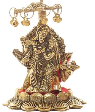 Fashion Bizz Metal Lord Radha Krishna Standing On Lotus Decorative Showpiece - 11 cm