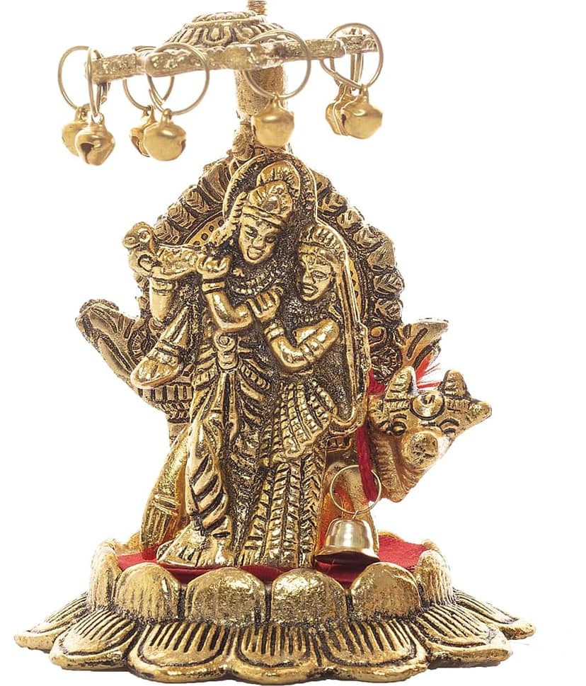 Fashion Bizz Metal Lord Radha Krishna Standing On Lotus Decorative Showpiece - 11 cm