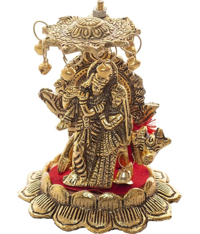 Fashion Bizz Metal Lord Radha Krishna Standing On Lotus Decorative Showpiece - 11 cm view 2
