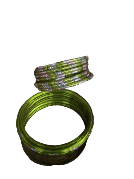 Treditional Green Glass Bangles of white stones set of 12 view 3