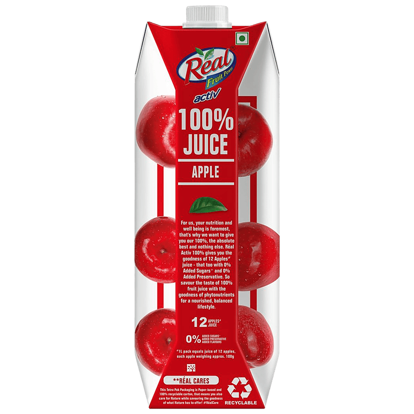 Real 100% Apple Juice - With No Added Sugar & Preservatives, 1 L view 2
