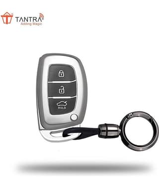 TANTRA TPU Key Cover and Metal Keychain Compatible for Hyundai Aura Elantra I.10 Grand Nios I.20 Elite Verna 4S Creta I.10 Grand I.20 Activa Tucson Xcent\n3 Button Smart Key (Grey)\n