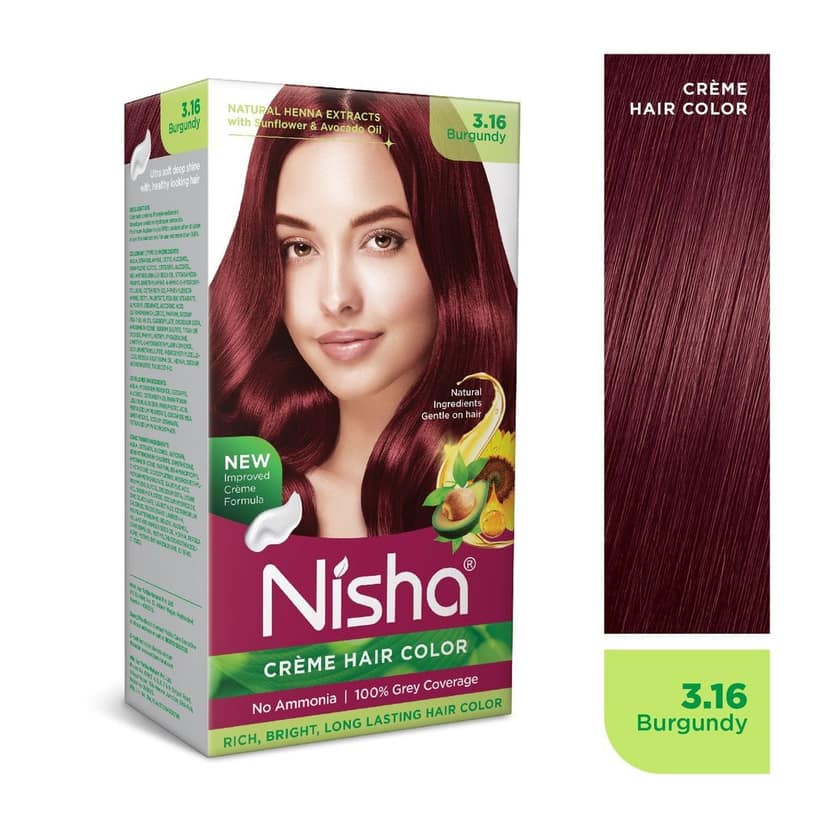 Nisha Creme Hair Color Burgundy 60g Pack of 2, Permanent Hair Colour, No Ammonia, 100% Grey Coverage view 2