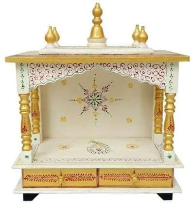 Creative Handicraft45 Home Temple, Wooden Temple, Pooja Mandir for Home White & Gold