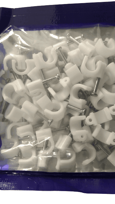 6 mm circle cable clips with metal nail white pack of 100 pics view 3