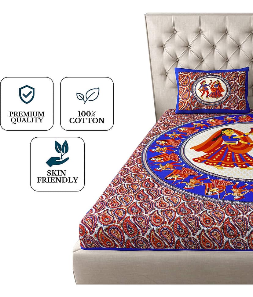 COZYKO Cotton 1 Double Bedsheet with 2 Pillow Covers ( Multicolor ) view 2