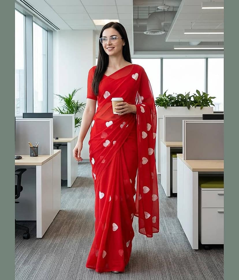 ANAND SAREES Georgette Printed Kasavu Saree With Unstitched Blouse Piece ( BLACK )