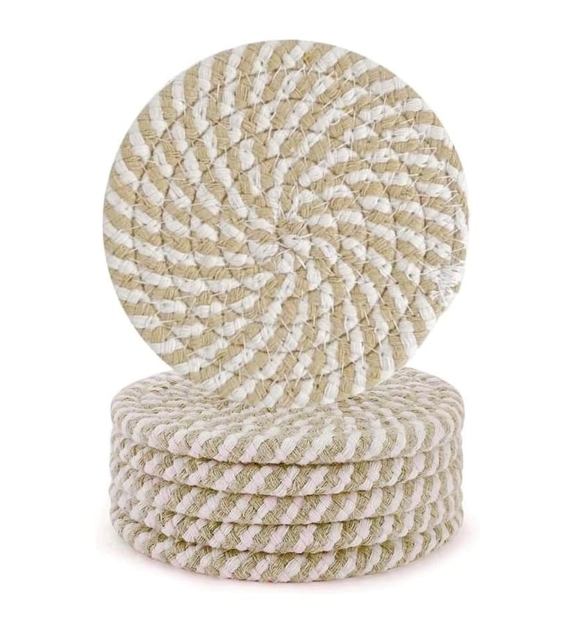 Generic Cotton Rope Drink Coasters 6 Pcs Set (Beige-White)-PID66419