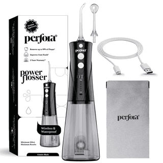 Perfora Power Dental Water Flosser - Tank Capacity With Custom 8 Water Pressure Settings & 2 Nozzles, 1500mAh Battery | 2 Year Warranty | Flosser for Teeth, IPX7 Waterproof (Black), 300 ml
