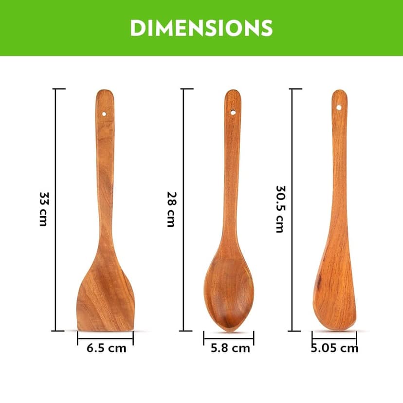 Borosil Organic Neem Wood Cooking Spoons, 100% Organic, for Cooking & Serving, Set of 3 view 2