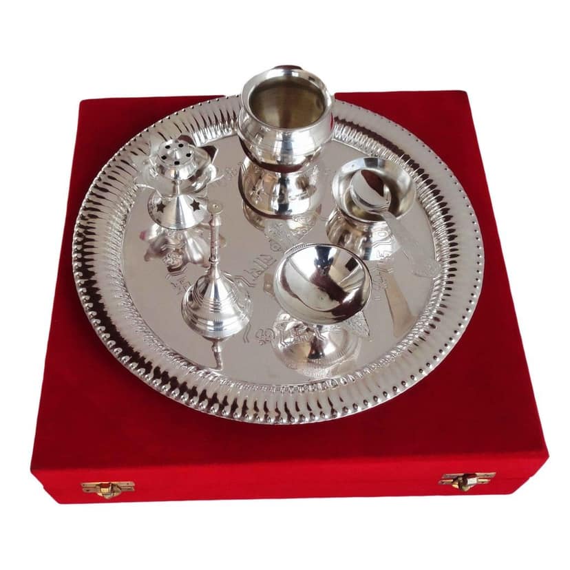 Brass Decorative Puja Thali Set With Valvet Box (BMAS084) view 2