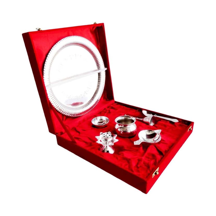 Brass Decorative Puja Thali Set With Valvet Box (BMAS084) view 3