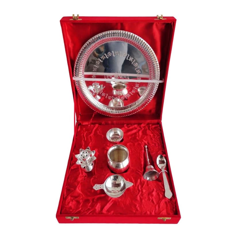Brass Decorative Puja Thali Set With Valvet Box (BMAS084) view 4