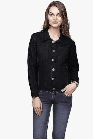 KANZUL -FASHION PASSION Women's Cotton Denim Jacket (Black, Large)