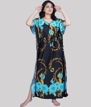PURSA - Red Satin Women's Nightwear Kaftan Night Dress ( Pack of 1 )