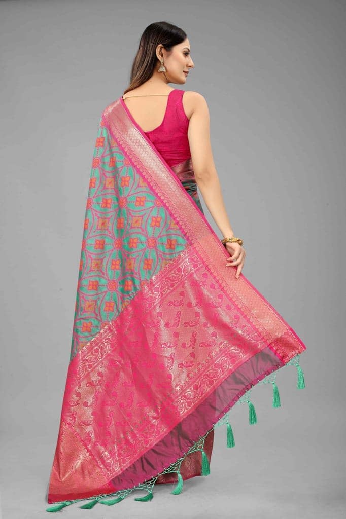 Silk Zone Women's Ikkat Woven Saree With Unstiched Blouse Piece view 2