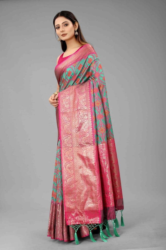 Silk Zone Women's Ikkat Woven Saree With Unstiched Blouse Piece view 3