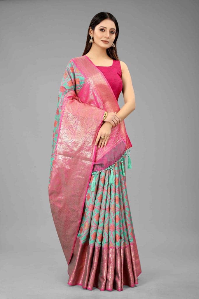 Silk Zone Women's Ikkat Woven Saree With Unstiched Blouse Piece view 4