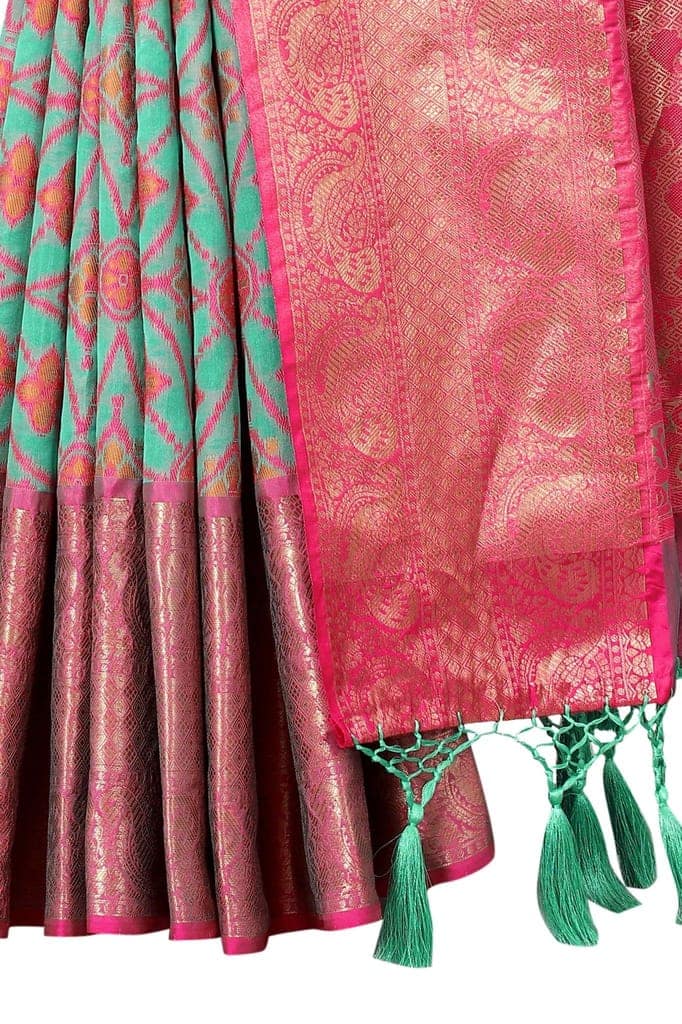 Silk Zone Women's Ikkat Woven Saree With Unstiched Blouse Piece view 5