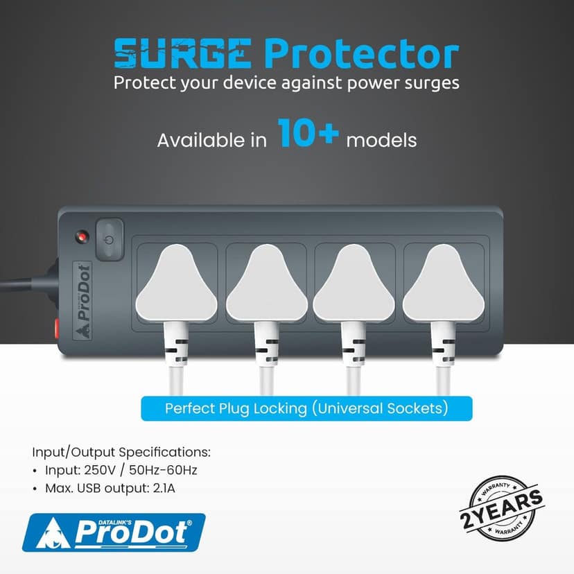 PRODOT Power Spike Guard, Strip Surge Protector with Master Switch and 4 Outlets, Heavy Duty Extension Cord for Home, Office, Travel & Phone Charging view 3