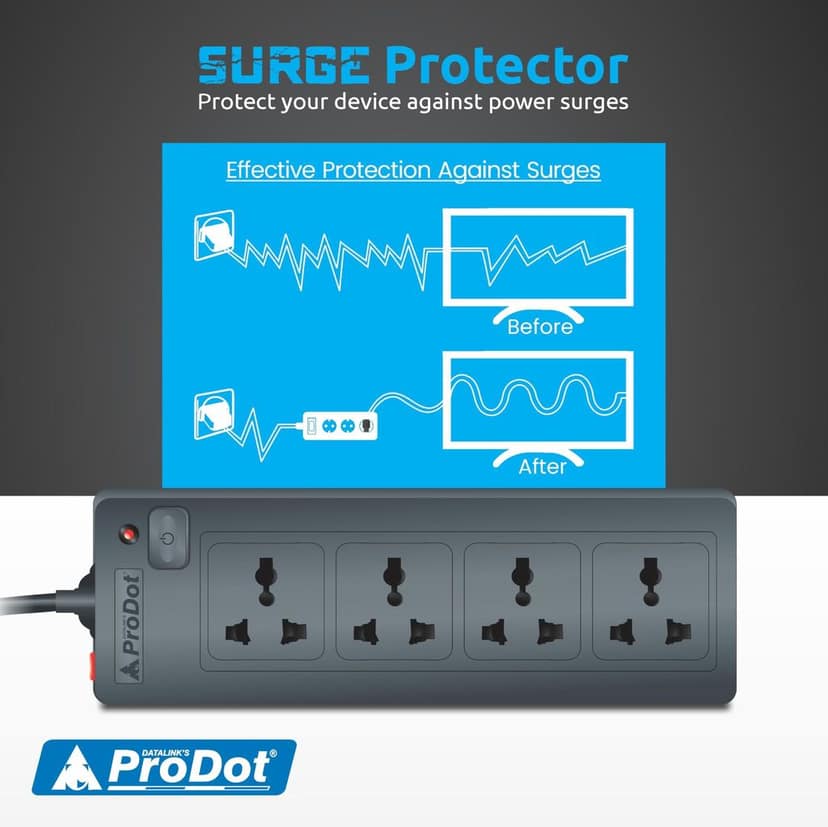 PRODOT Power Spike Guard, Strip Surge Protector with Master Switch and 4 Outlets, Heavy Duty Extension Cord for Home, Office, Travel & Phone Charging view 4