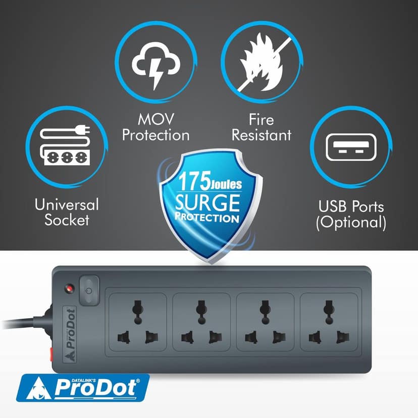 PRODOT Power Spike Guard, Strip Surge Protector with Master Switch and 4 Outlets, Heavy Duty Extension Cord for Home, Office, Travel & Phone Charging view 5