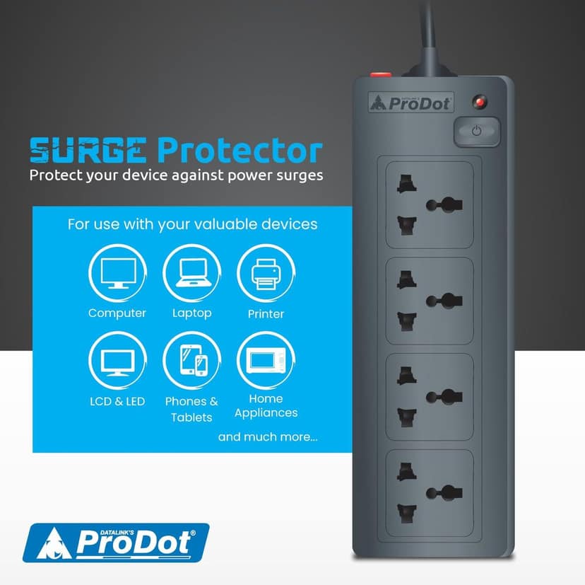 PRODOT Power Spike Guard, Strip Surge Protector with Master Switch and 4 Outlets, Heavy Duty Extension Cord for Home, Office, Travel & Phone Charging view 8