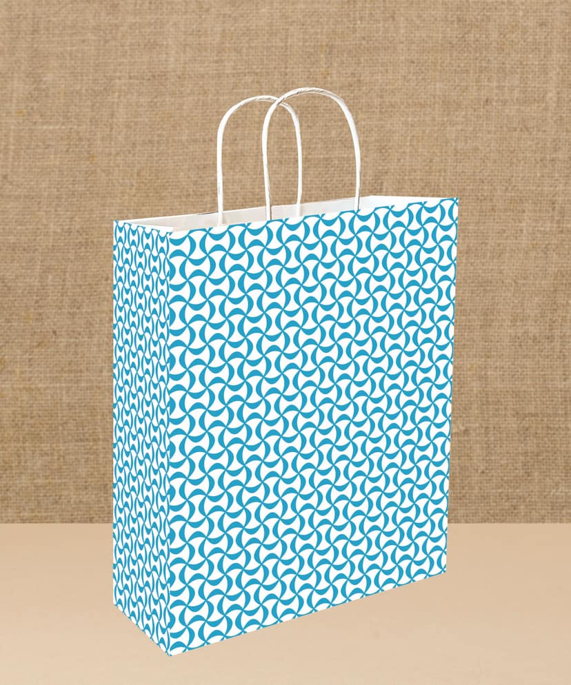 Printed 90 GSM Aqua Blue Paper Gift Bags, Ideal for Return Gifts, Corporate Gifts, & Gifting on Special Occasions (Size: 11.4 x 9.4 x 4.7 inch) - 24