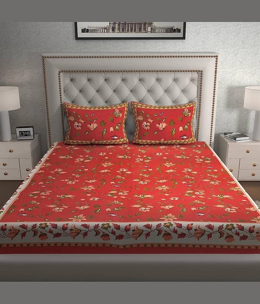 Cosito Cotton 1 Double Bedsheet with 2 Pillow Covers ( Red ) view 2