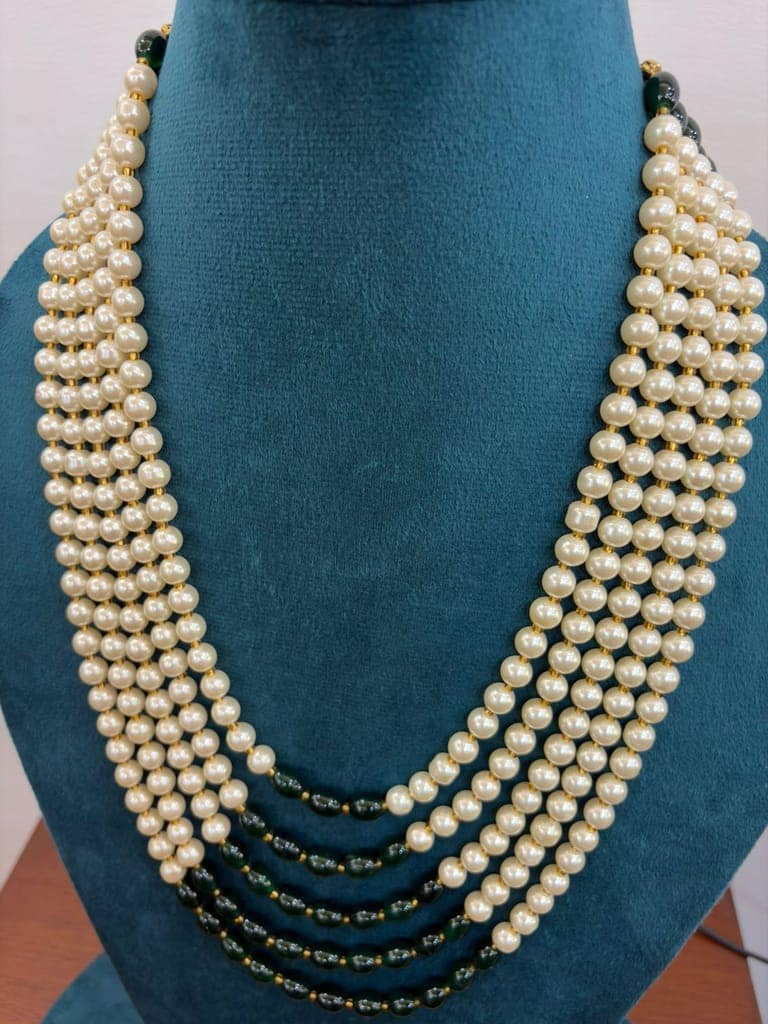 long size dulha mala with dark green beads