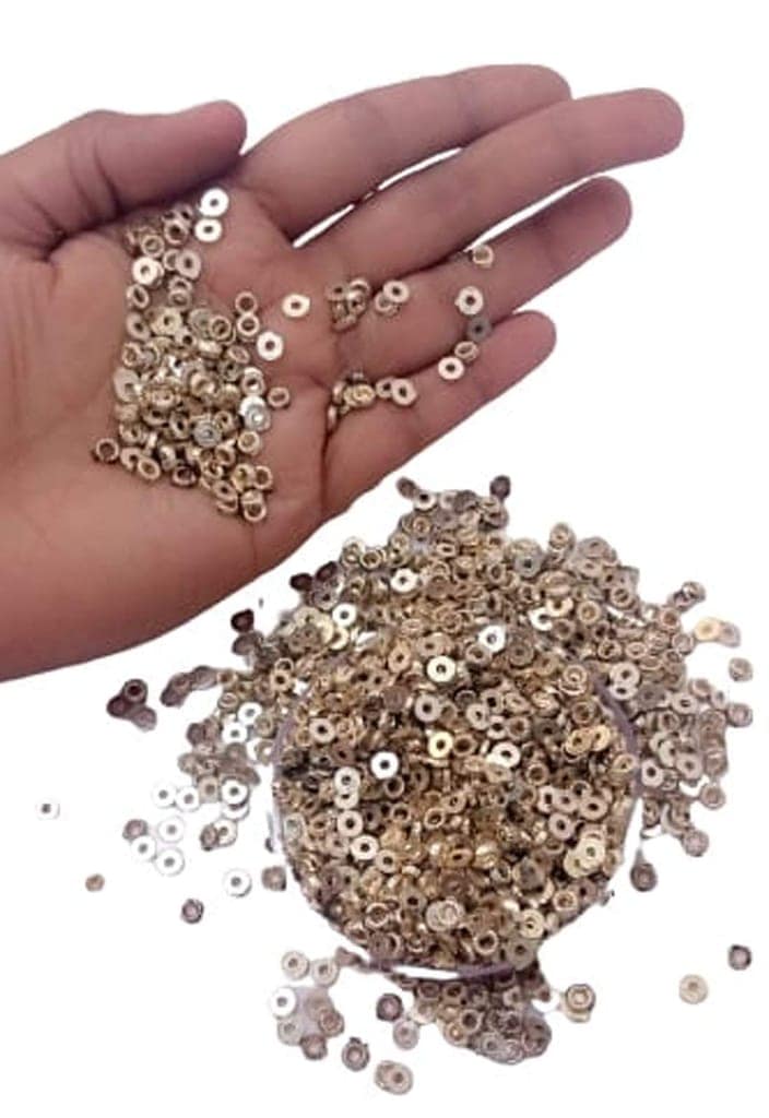 Mii Art round Shape chandla Kundan Stones for Jewellery Making, Necklace & Bracelet Making, DIY Kit, Craft, Decoration, Aari/Maggam Embroidery Work Sticking Material(Color-goldan)(3mm) Pack of 50g. view 2