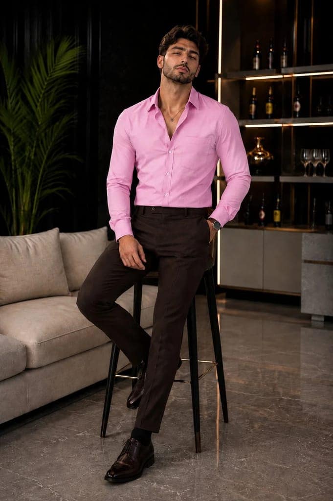Enrich Fashion Factory Men's Solid Pink Casual Shirt view 3