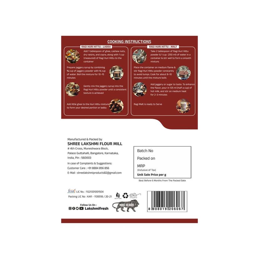 Lakshmi Fresh Special Ragi Huri Hittu 500g | Instant Ragi Malt Powder (pack of 2) view 3