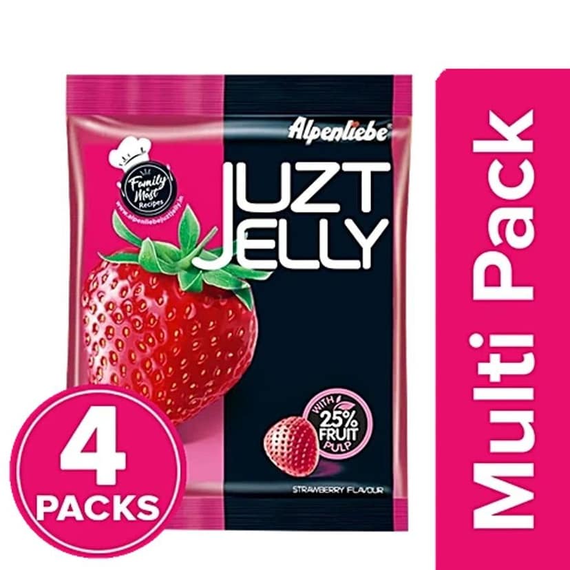 Alpenliebe Juzt Jelly - Strawberry Flavour, 4x148 g Multipack - 148 gm - One Unit